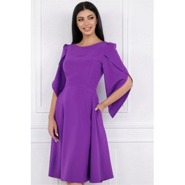 Rochie eleganta din stofa mov cu maneci evazate