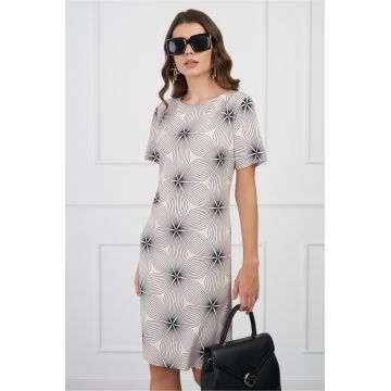 Rochie Ludmila bej cu imprimeu caleidoscop floral