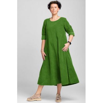 Rochie lunga din catifea reiata, A-line, verde oliv