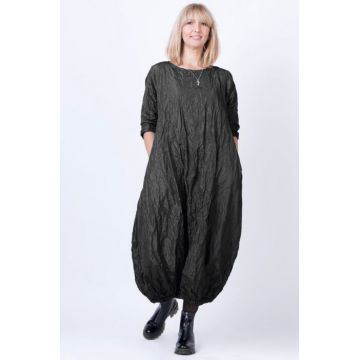 Rochie lunga gogosar din tafta cu memorie, gri metalizat inchis