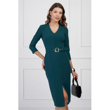 Rochie Violeta verde cu fermoar si curea in talie