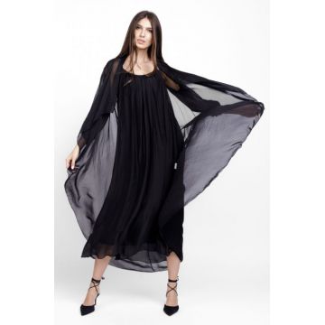 Compleu cu rochie si blazer din matase si vascoza, negru Compleu cu rochie si blazer din matase si vascoza, negru
