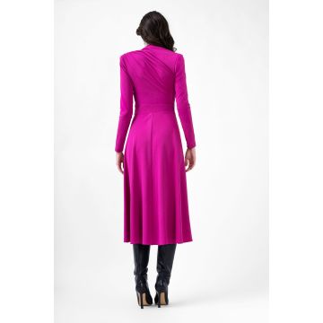 Rochie midi fuchsia cu cut-out si drapaje