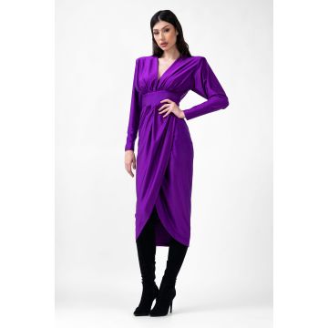 Rochie midi mov cu corset si decolteu in V