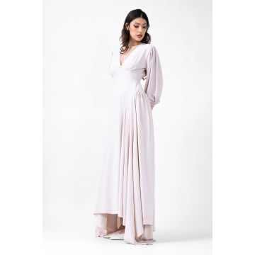 Rochie maxi ivoire cu clini si maneca midi