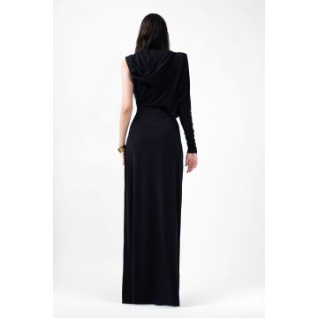 Rochie maxi neagra cu gluga