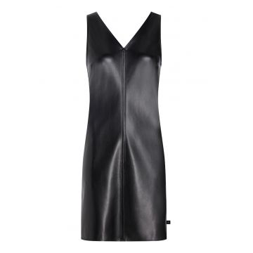 Rochie de piele ecologica cu decolteu in V