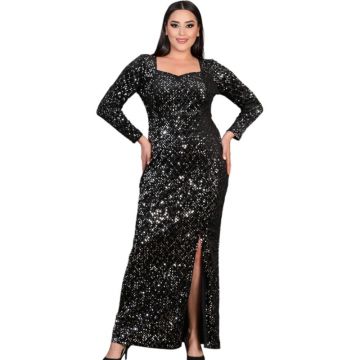 Rochie lunga Party, pentru ocazii, din paiete, model elegant, culoare negru 2296