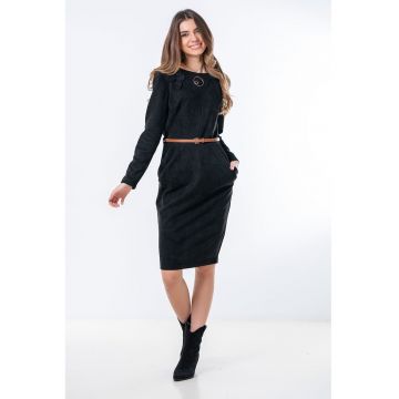 Rochie din piele intoarsa cu buzunare laterale Noemy - Negru