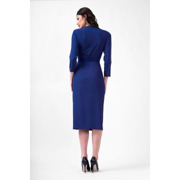 Rochie Midi Albastru Electric Cu Pliuri Și Cordon in talie
