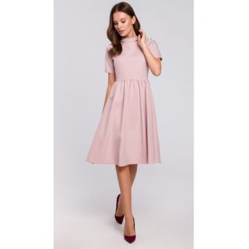 Rochie dama cu guler -  Poliester/Elastan - Roz lilac