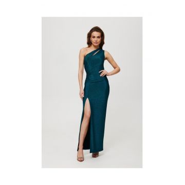Rochie dama - maxi metalica cu decolteu in forma de lacrima - Poliester - Albastru