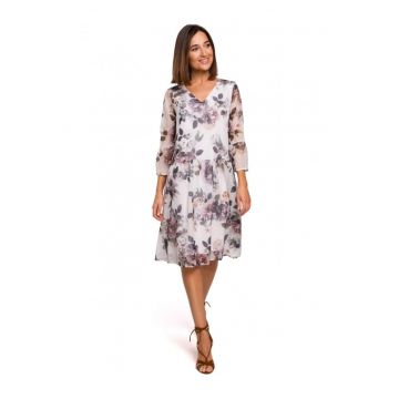 Rochie florala -  Poliester - Alb/Gri