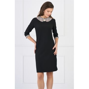 Rochie DY Fashion office din stofa neagra cu carouri pe guler
