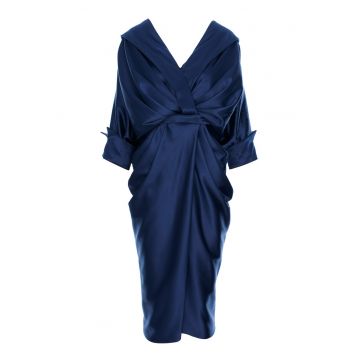 Rochie midi drapata cu decolteu in V