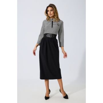 Rochie casual eleganta din tricot si crepe cu buzunare Mildred Bicolora