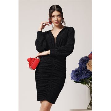 Rochie eleganta din lurex neagra cu fronseu pe fusta