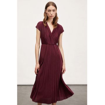 Rochie midi plisata cu aspect lucios - Visiniu