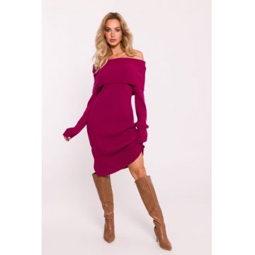 Rochie tricotata cu guler larg -  Roz -