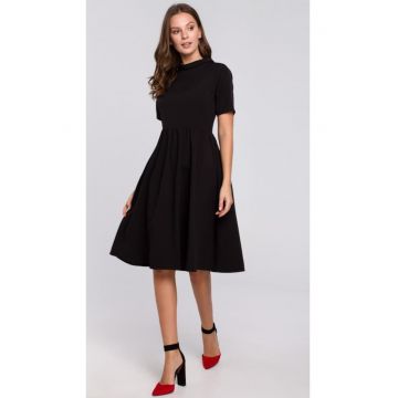 Rochie dama cu guler -  Poliester/Elastan - Negru
