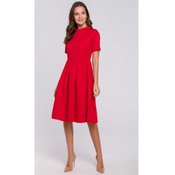 Rochie dama cu guler -  Poliester/Elastan - Rosu