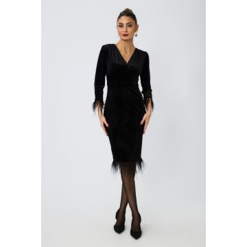 Rochie de ocazie din catifea cu pene Moze Hilton Neagra
