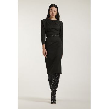 Rochie midi cu drapaj - Negru