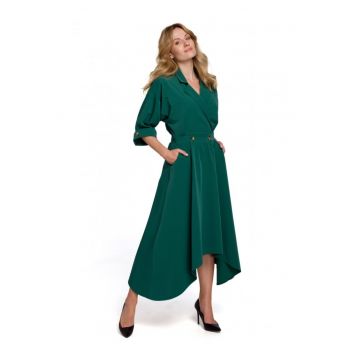 Rochie midi cu nasturi decorativi -  Poliester - Verde - XXL
