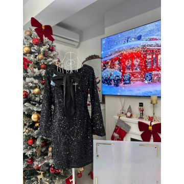 Rochie scurta cu paiete accesorizata la spate cu funda
