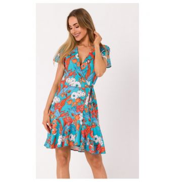 Rochie scurta cu suprapunere florala -