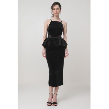 Rochie midi cambrata cu aspect de catifea