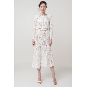 Rochie midi din dantela cu croiala pe bie si model 2 in 1