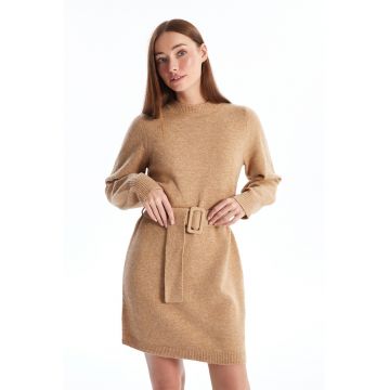 Rochie-pulover cu o curea asortata - Caramel