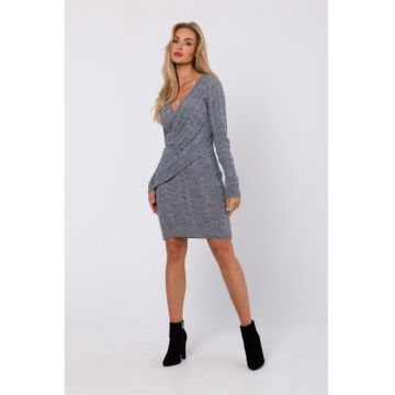 Rochie cu impletitura in fata -  Gri -