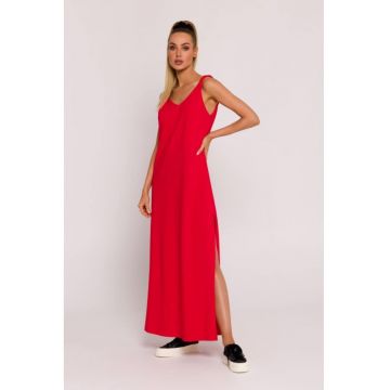 Rochie maxi cu decolteu adanc la spate -  Rosu -