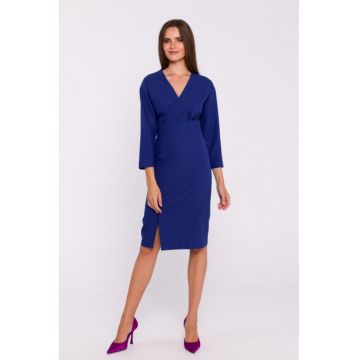 Rochie tip creion midi cu nasturi decorativi -  Albastru -