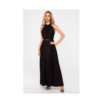 Rochie maxi evazata cu curea aurie - Poliester