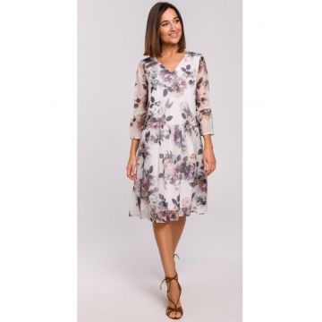 Rochie florala -  Poliester - Alb/Gri
