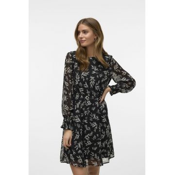 Rochie scurta cu croiala in A si maneci bufante