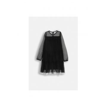 Rochie din tul -  MYSTIC NATURE GIRL - maneci lungi - volane - negru - poliester