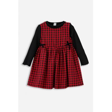 Set de rochie cu croiala in A - model gingham si bluza uni