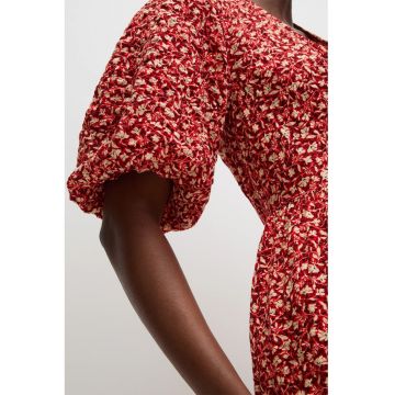 Rochie midi cu model floral si decolteu in V