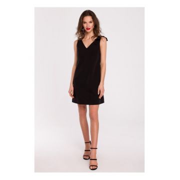 Rochie neteda cu funda pe umar - negru -
