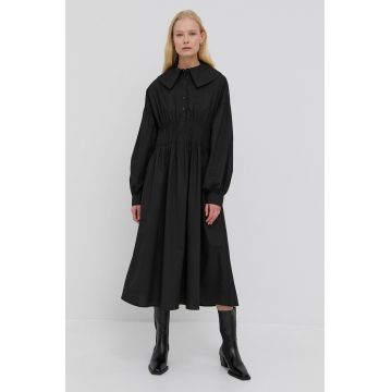 Birgitte Herskind Rochie din bumbac Freja culoarea negru, midi, evazata