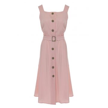 Rochie evazata - fara maneci - de in - cu nasturi