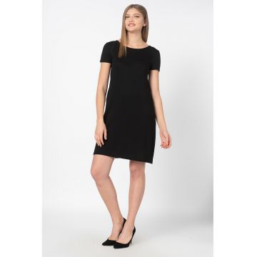 Rochie-tricou cu decolteu in V pe partea din spate si model - Negru