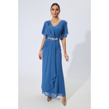 Rochie de ocazie din voal cu strass-uri in talie Marvela Indigo