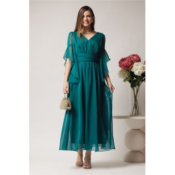 Rochie de ocazie din voal verde cu decolteu- Moze