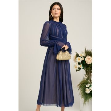 Rochie Dy Fashion bleumarin de ocazie din tull fin