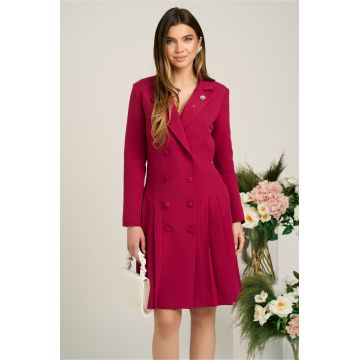 Rochie DY Fashion eleganta din stofa magenta tip sacou cu pliuri pe fusta